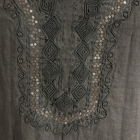 Carla Conti 100% linen mini dress 3/4 sleeve embroidered beaded front ITALY sz S - Picture 3 of 13